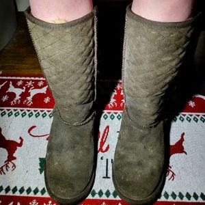 EMU tall wool patterned, lined, dark brown winter boots womens 7